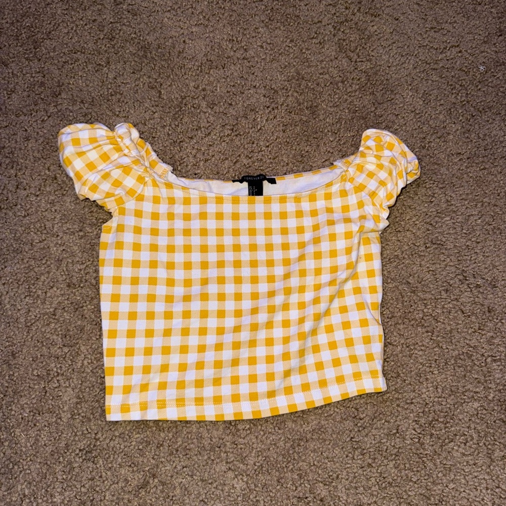 Forever 21 Yellow and White Ruffled Crop Top